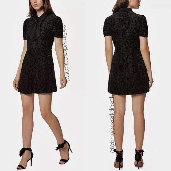 Avec Les Filles Tie Neck Velvet Burnout Button Down Black Dress - Picture 2 of 15